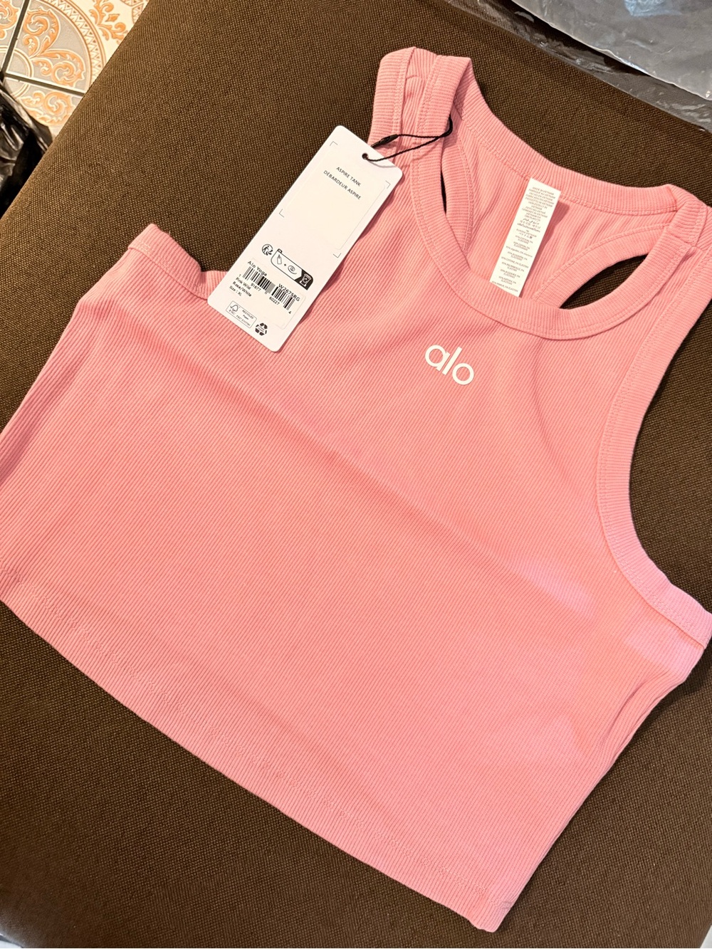 ALO Yoga Pink Ribbed Racerback Crop Tank